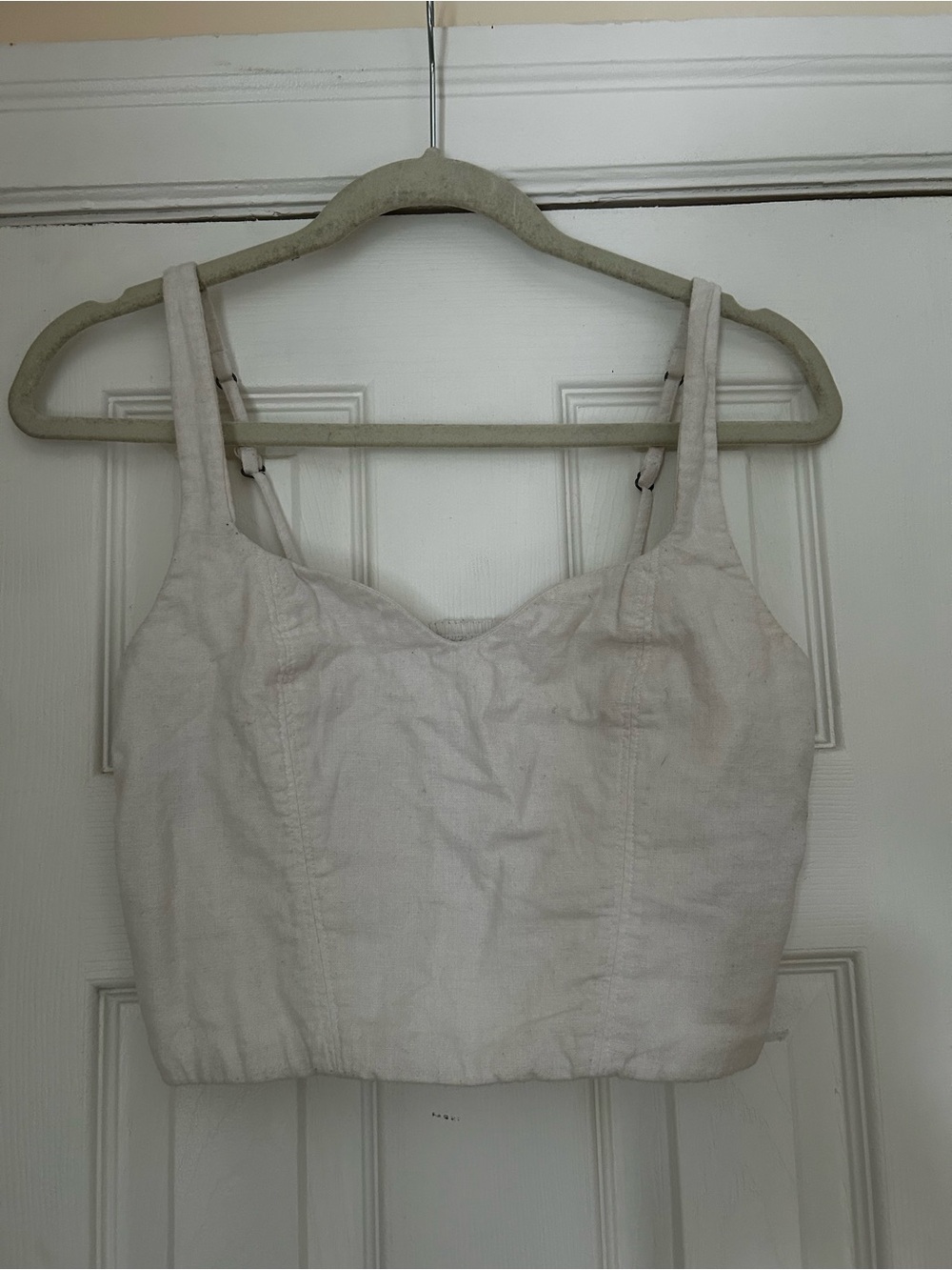 Abercrombie & Fitch Cream Linen-Blend Cropped Tank